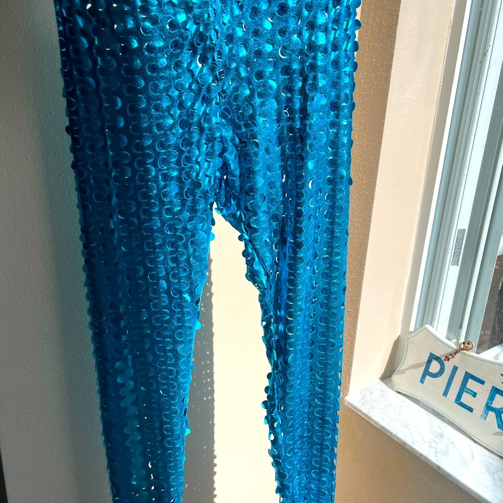 Cut out sea creature leggings aqua metallic never worn